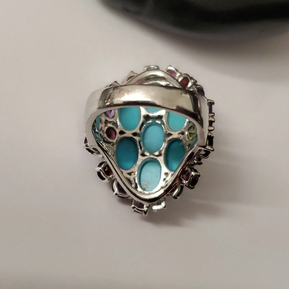 Sterling Silver 925 Turquoise Gemstone Halo Ring